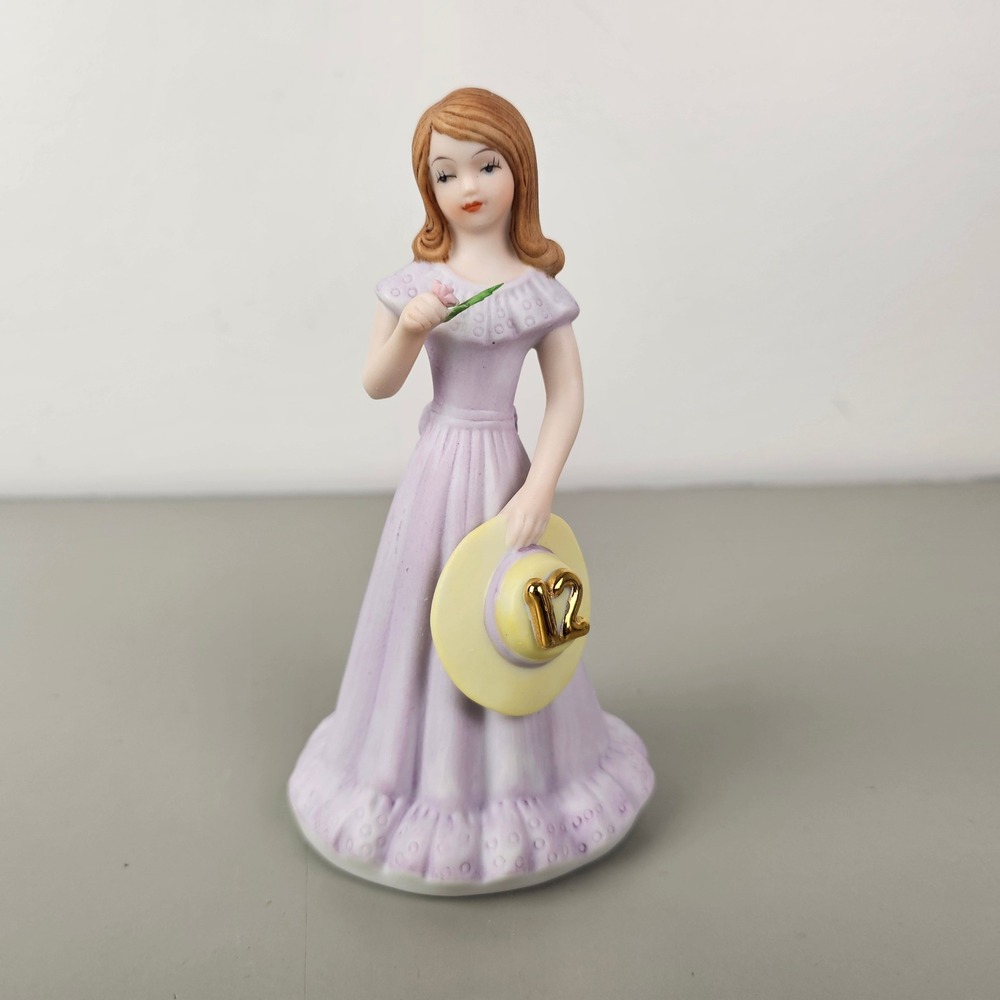 Enesco Growing Up Birthday Girls 12 Year Old Figurine Lavender Dress 1982